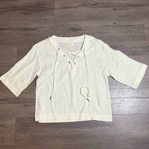 cloth & stone Tops - Anthropologie Cloth & Stone Cream Lace-Up Top | Off White Shirt | 100% Cotton